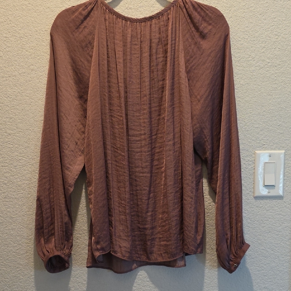 Boho Chic Fairycore J.LO Rose Taupe Lace-Up Cottagecore Blouse - Picture 7 of 9